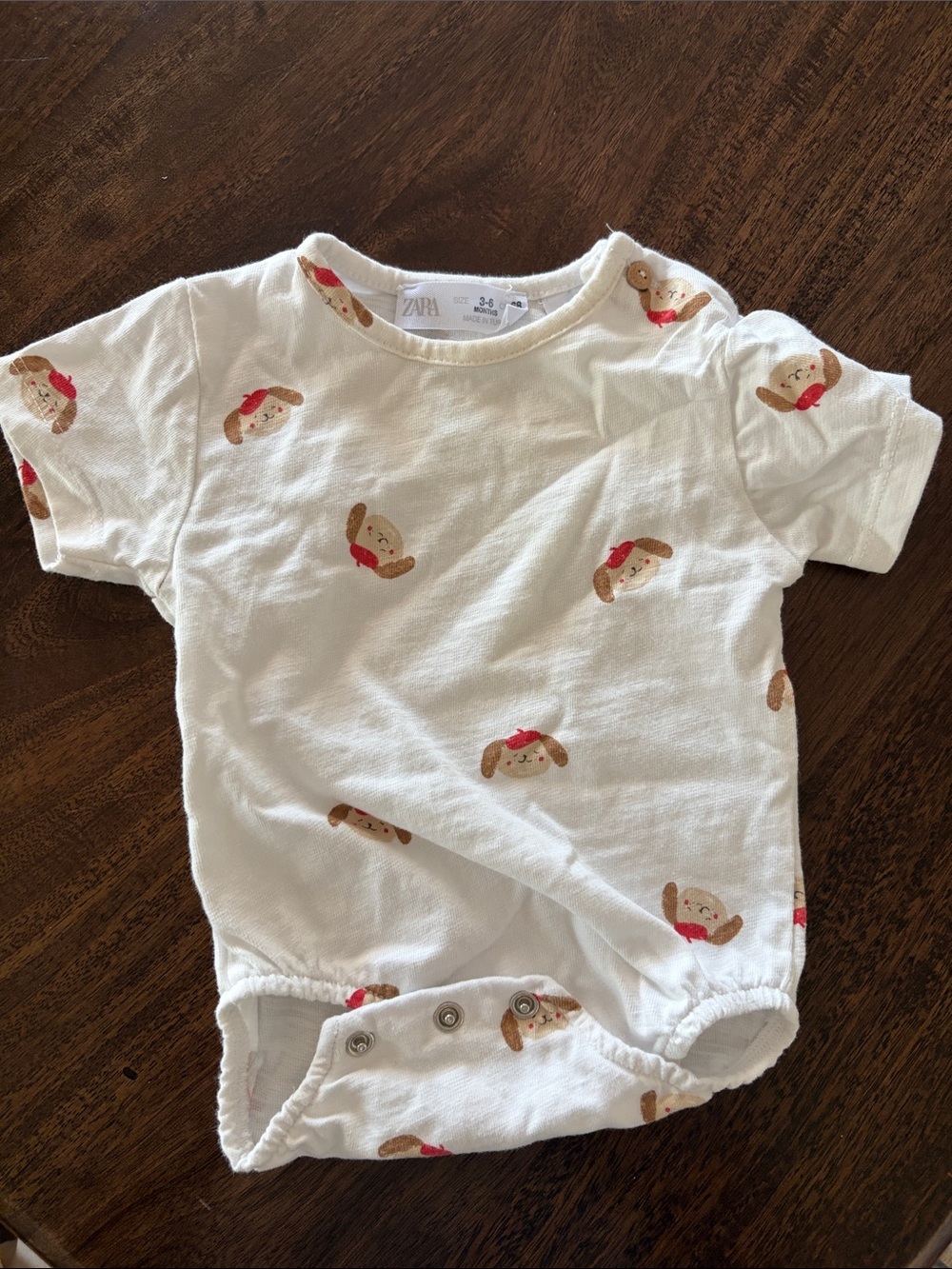 ZARA White Bodysuit with Puppy Faces and Red Bows